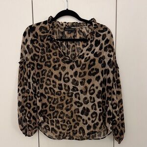 Banana Republic Leopard Print V-Neck Blouse - Taupe & Black